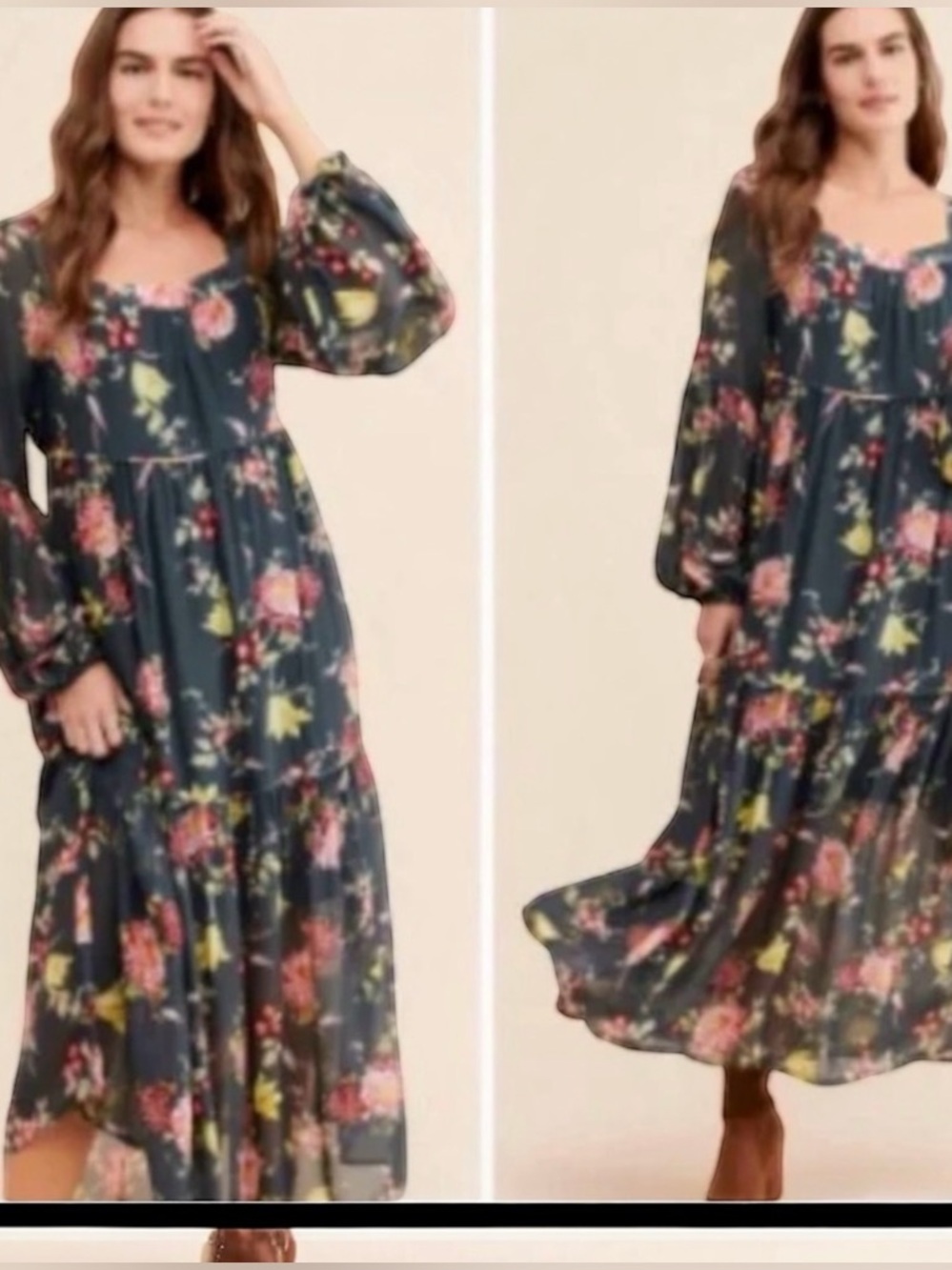 Anthropologie Evelin Maxi Dress Green Floral Boho Ruffle Tiered Chiffon‎ size XS
